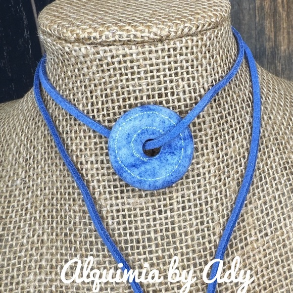Sodalite suede rope chunky necklace - Picture 1 of 1